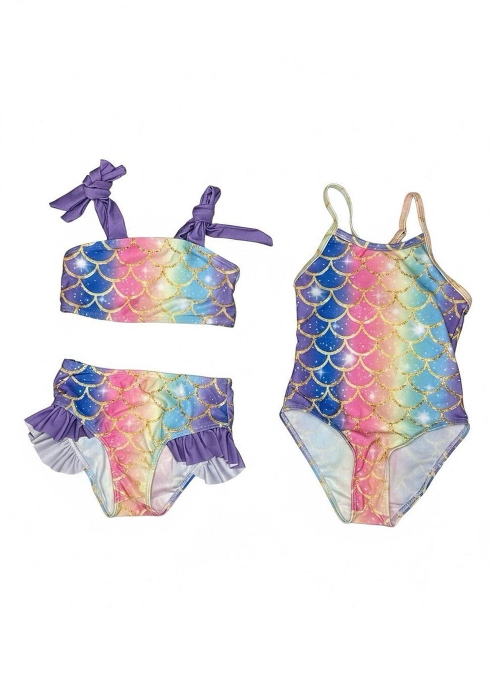 Girls Swimsuit 2 Pack Matching Bathing Suits One-piece + Bikini Set Size 3Y